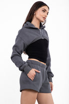 Graphite ultra cropped cardigan with hood and soft fleece fabric from Tic Toc, designed for layering.