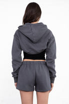 Graphite ultra cropped cardigan with hood and soft fleece fabric from Tic Toc, designed for layering.