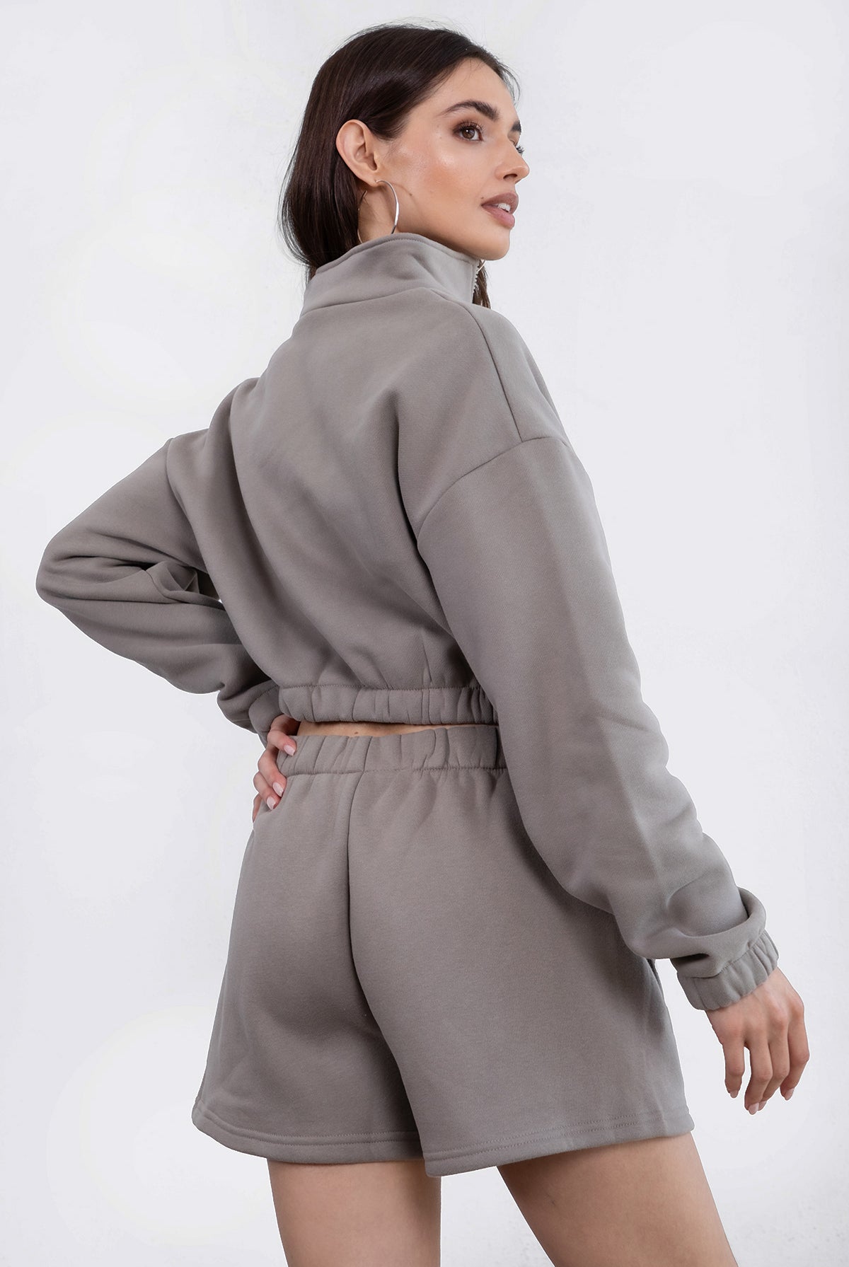 TIC TOC Gray cropped zip-up sweater, semi-loose fit, with elastic hems.