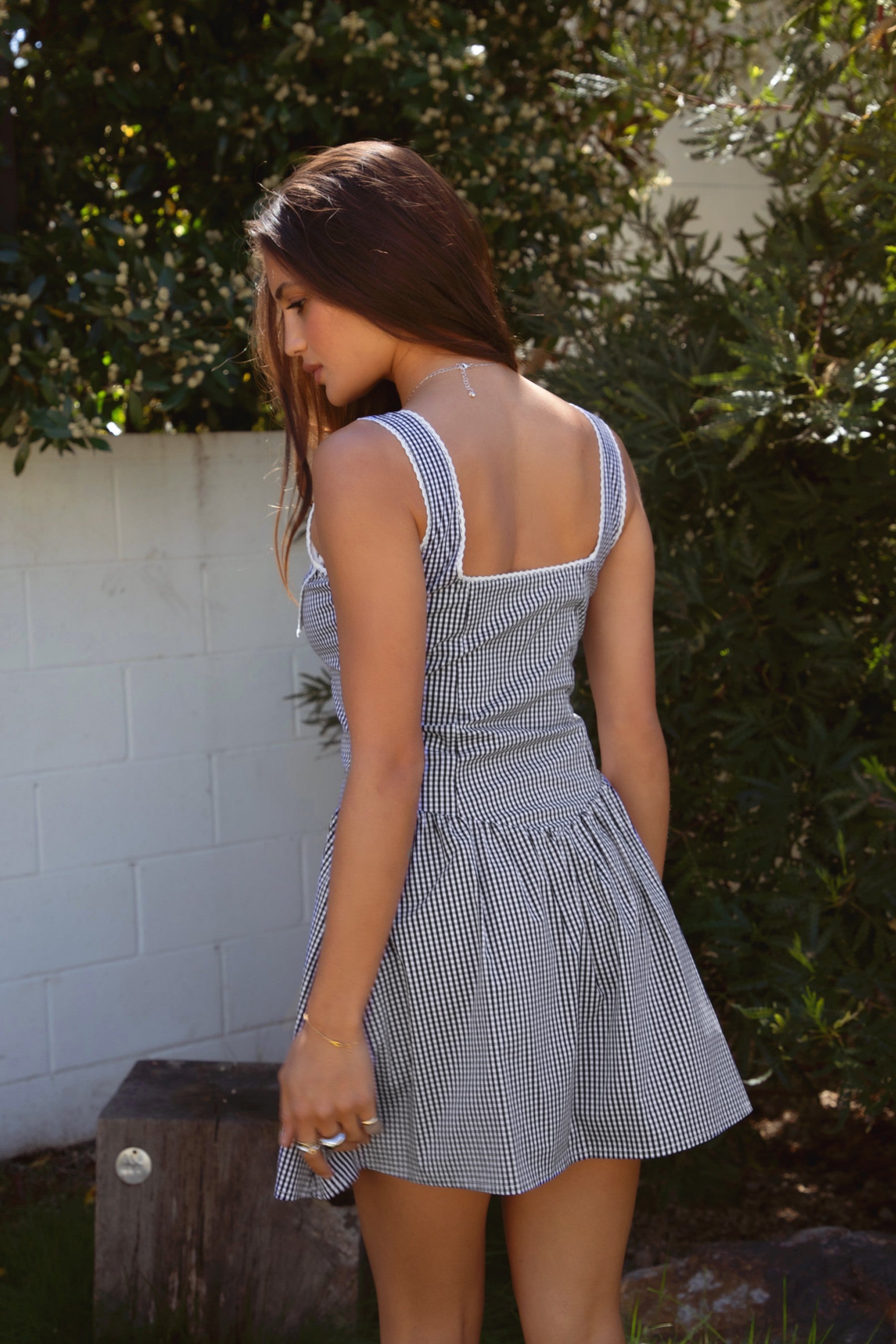 TIC TOC DA31031 DAKOTA Gingham Mini Dress with peter pan collar and lace trim