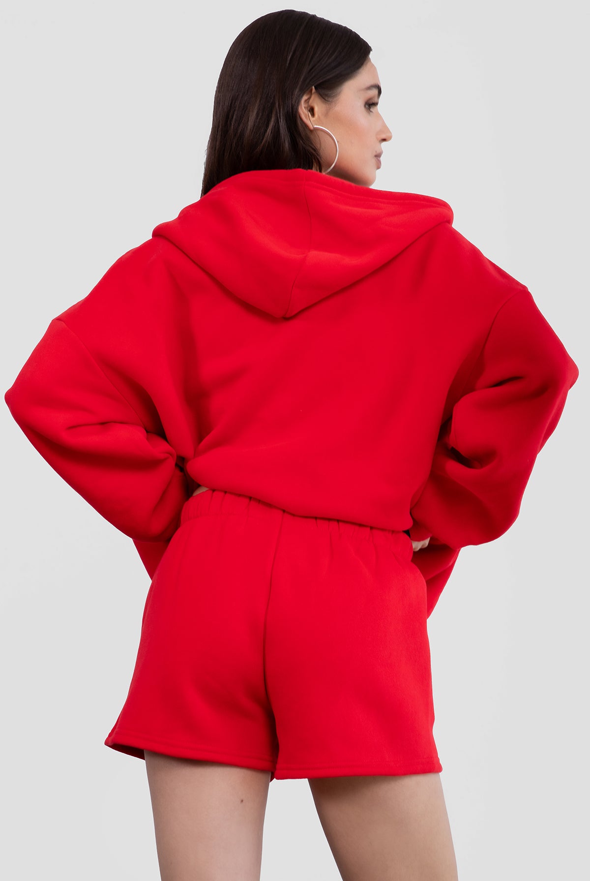 Cherry red fleece high-waisted shorts with a soft, warm fleece texture by Tic Toc.