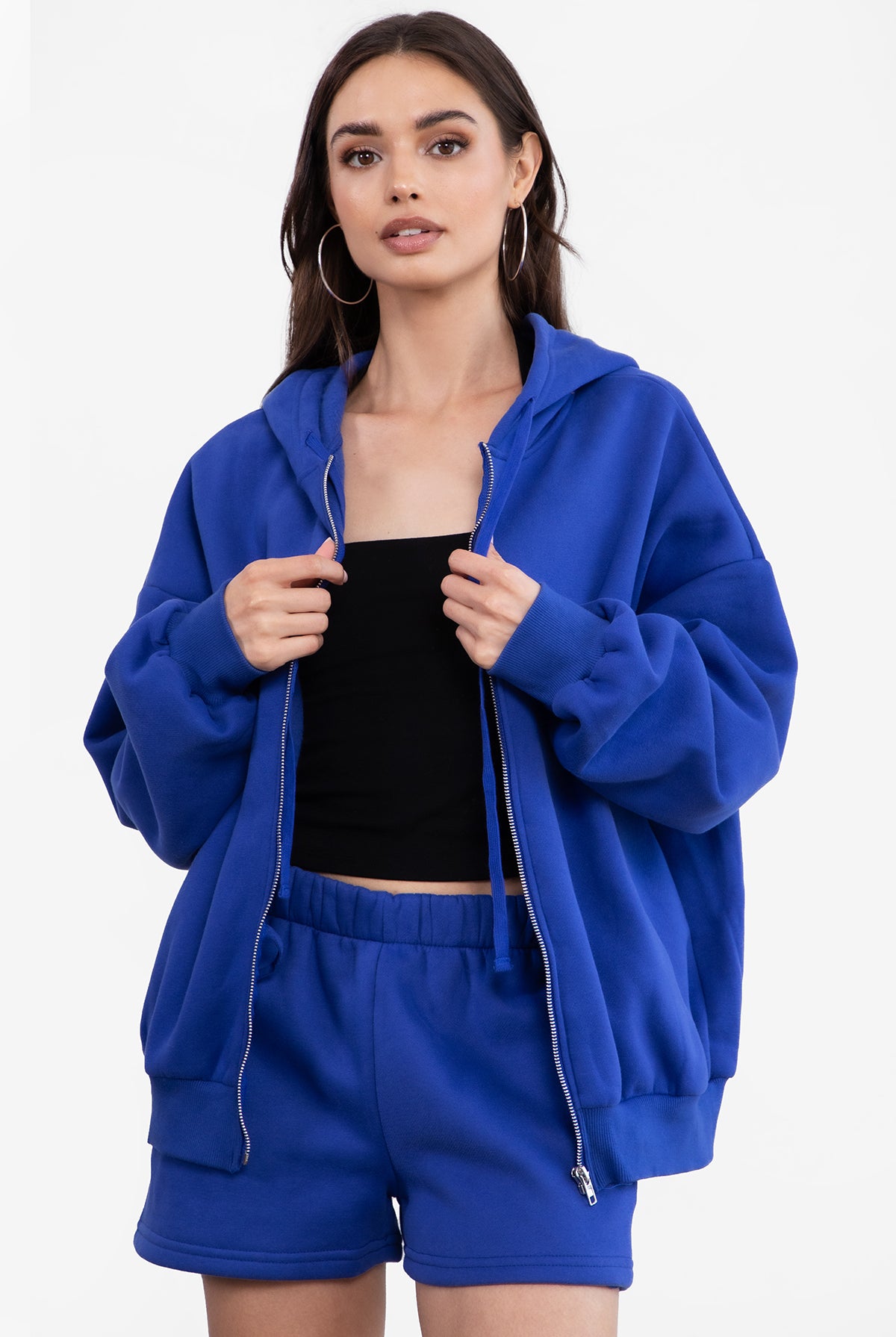 Royal blue fleece shorts with thick fabric and deep side pockets, designed for all-day comfort by Tic Toc.