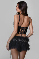 TIC TOC PC31112 FRILLI Tulle Lace Bloomer Shorts with satin bow and tiered mesh layers in black