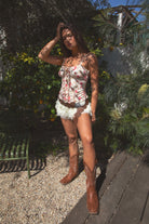 TIC TOC PC31112 FRILLI Tulle Lace Bloomer Shorts with satin bow and tiered mesh layers in cream