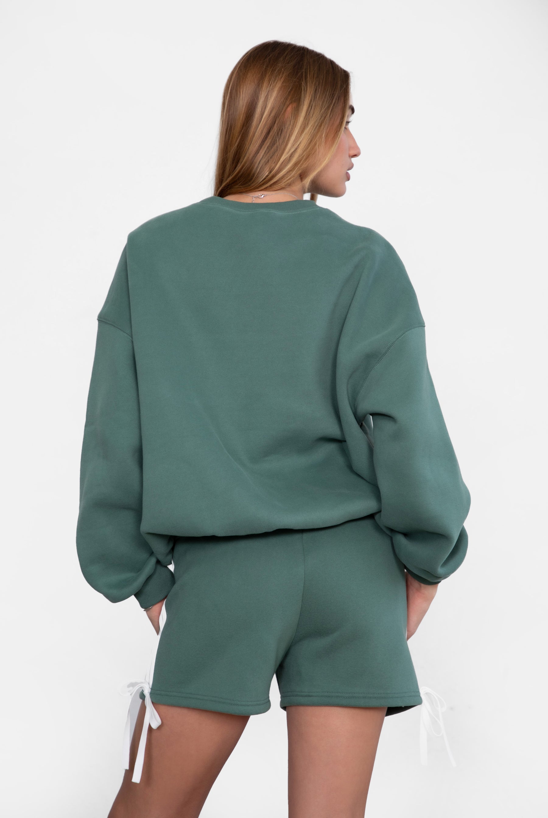 TIC TOC SUNNI fleece mid-rise lounge shorts with contrast piping and lace tie