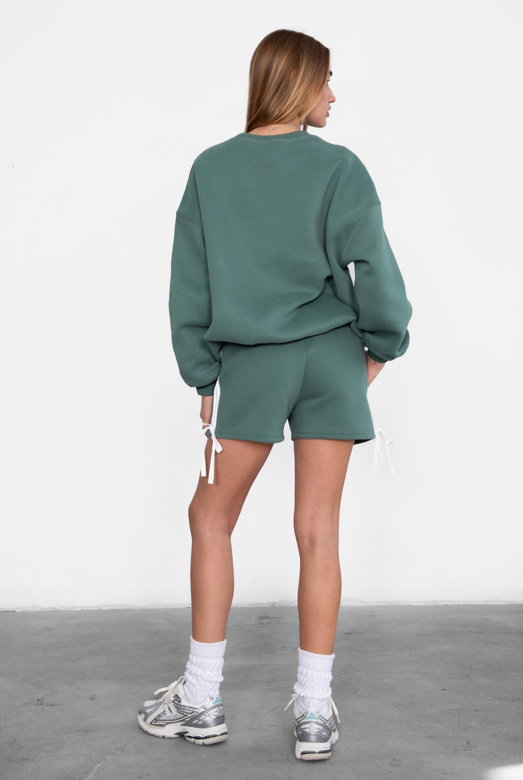 TIC TOC SUNNI fleece mid-rise lounge shorts with contrast piping and lace tie