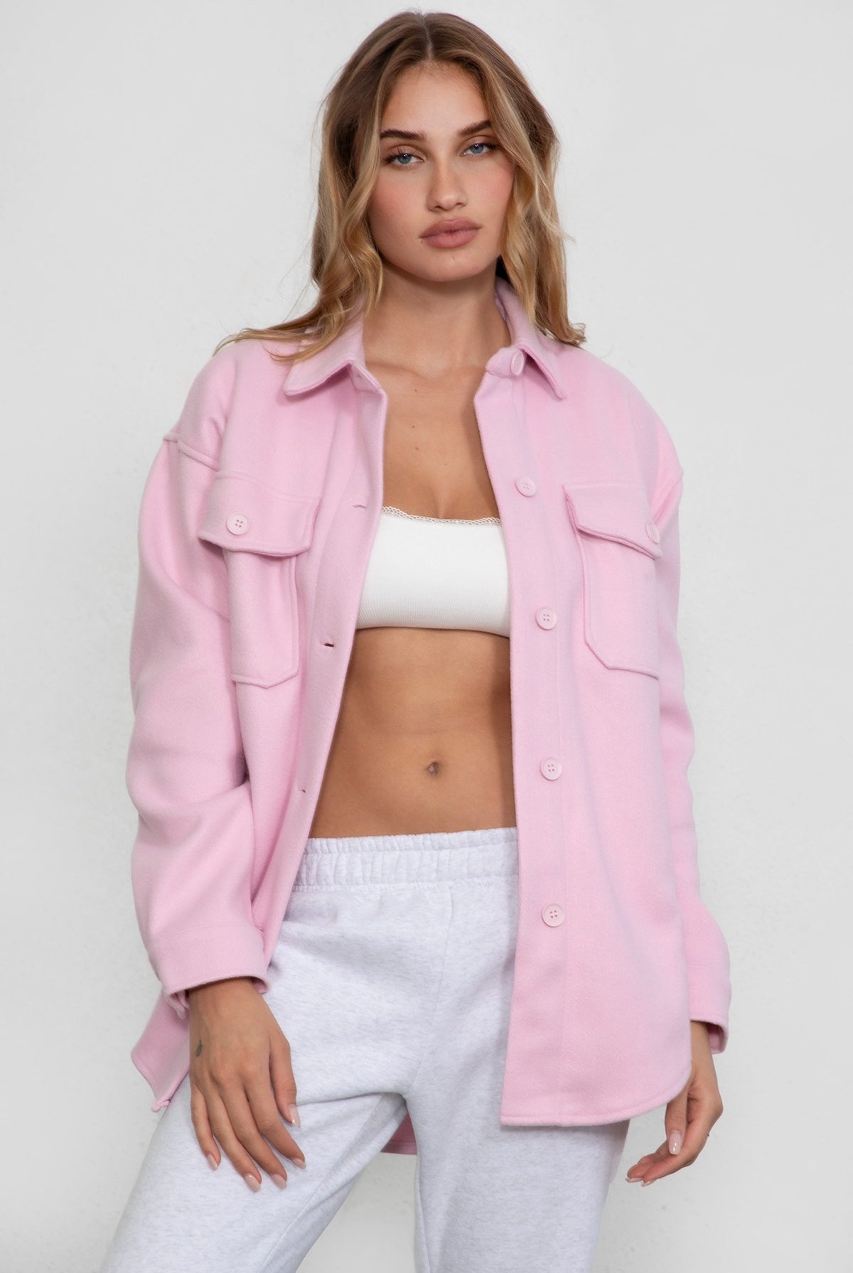 TIC TOC BIRKEN oversized faux wool shacket in blush with double pockets