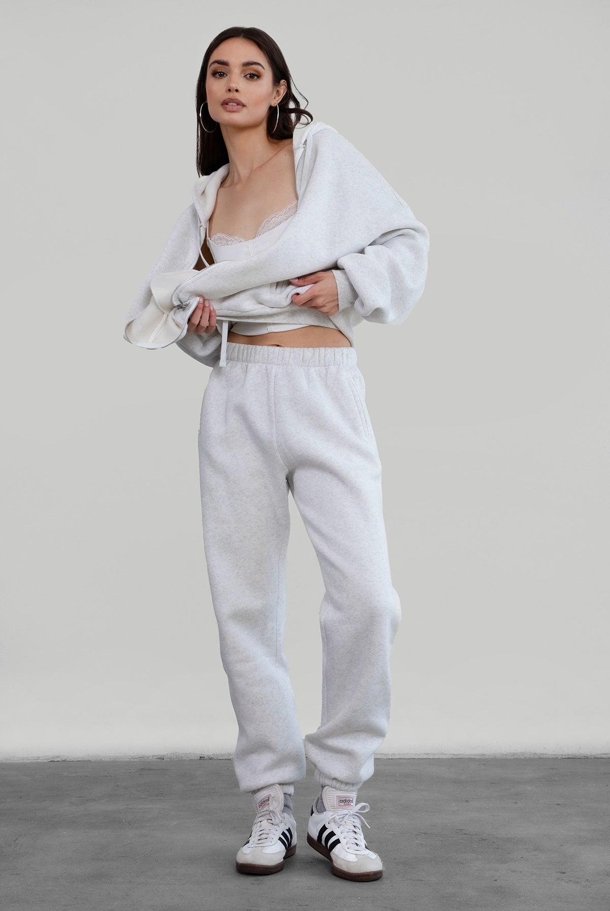 TIC TOC DOVE high waist fleece sweatpants in ash with elasticated waistband and side pockets