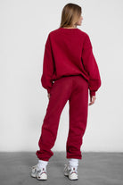 TIC TOC DOVE high waist fleece sweatpants in burgundy with elasticated waistband and side pockets