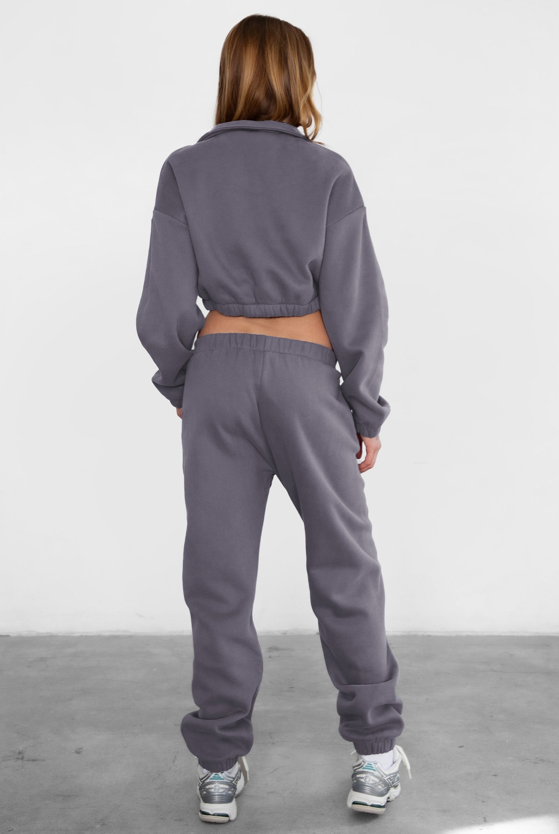 TIC TOC DOVE high waist fleece sweatpants in charcoal with elasticated waistband and side pockets