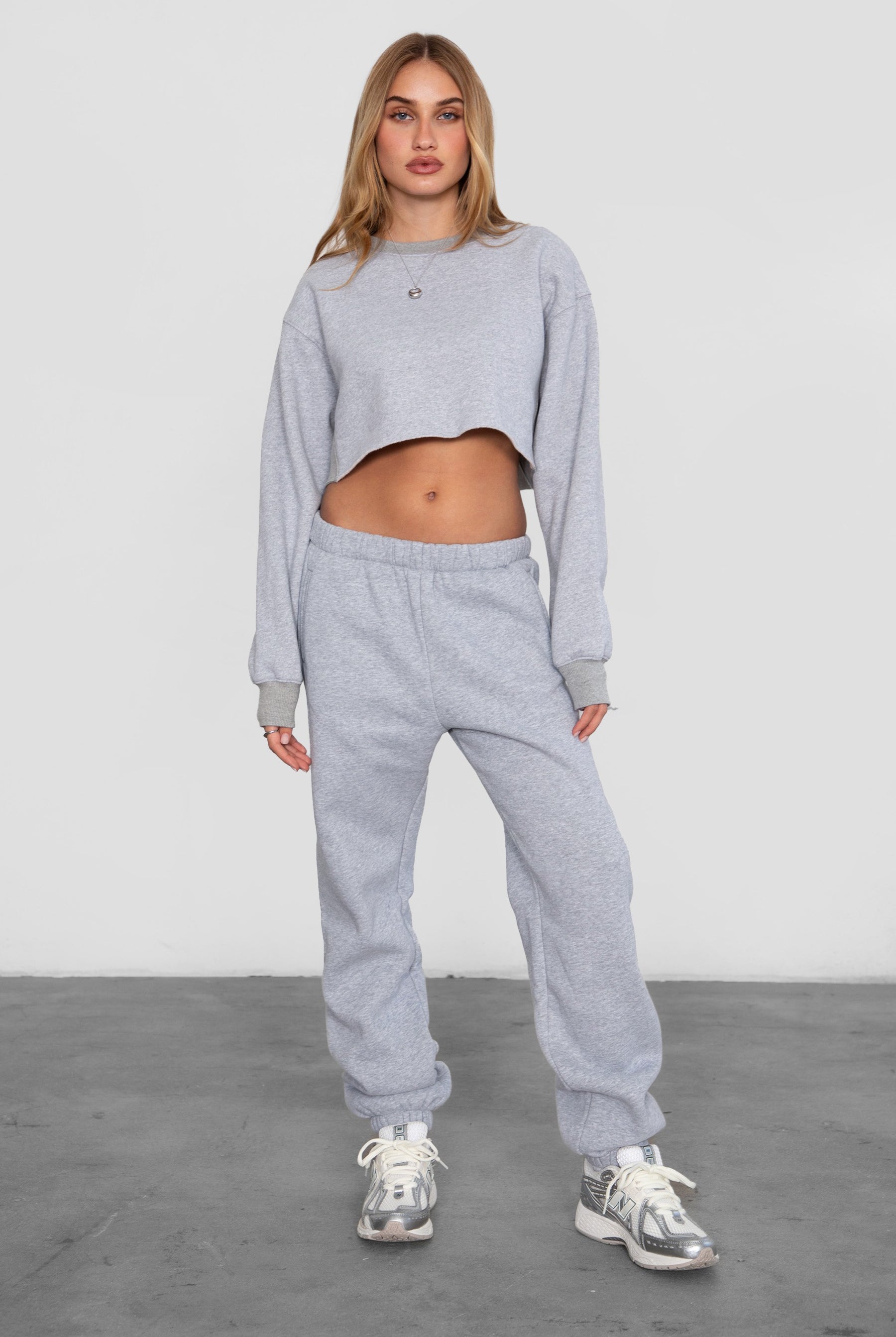 Game-day ready high-waist sweatpants in blush from the Essentials Plush Fleece Collection in heather grey