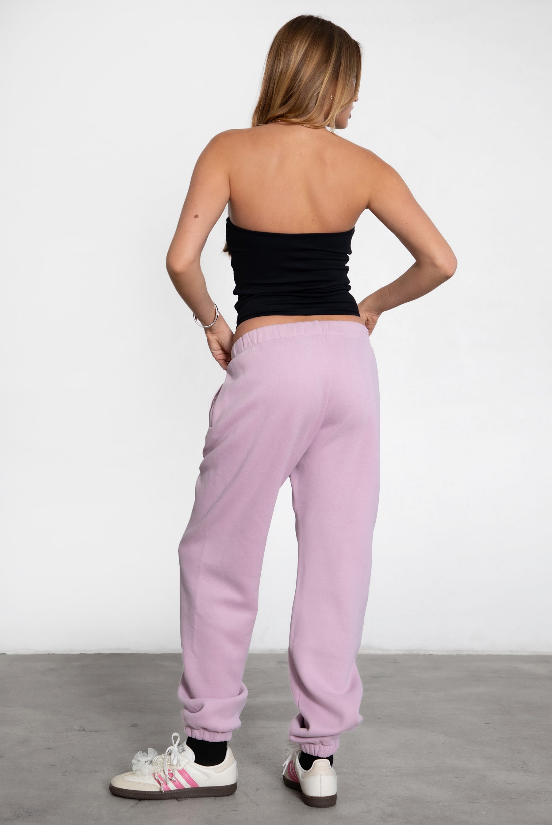 Game-day ready high-waist sweatpants in blush from the Essentials Plush Fleece Collection in light lavender