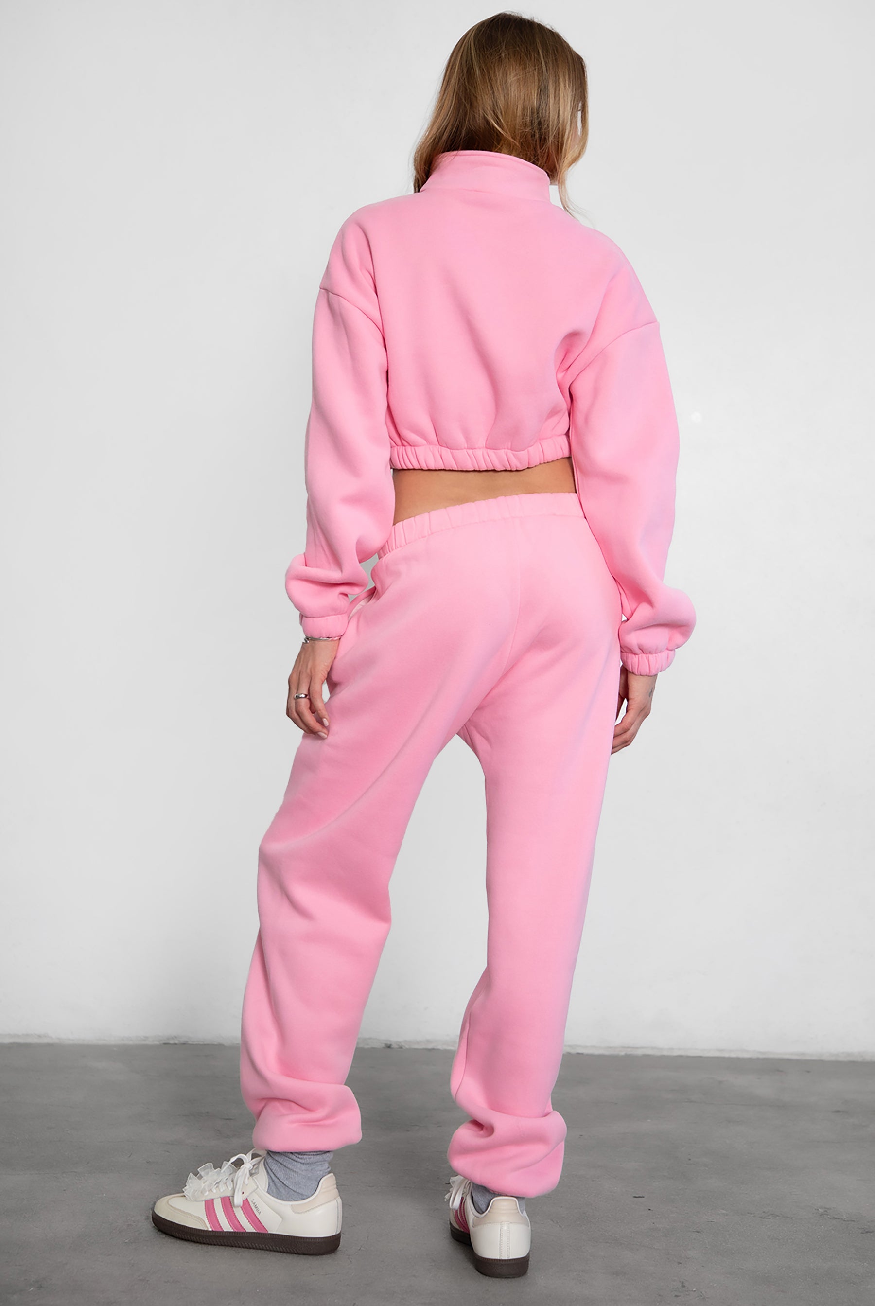 Game-day ready high-waist sweatpants in blush from the Essentials Plush Fleece Collection in pink