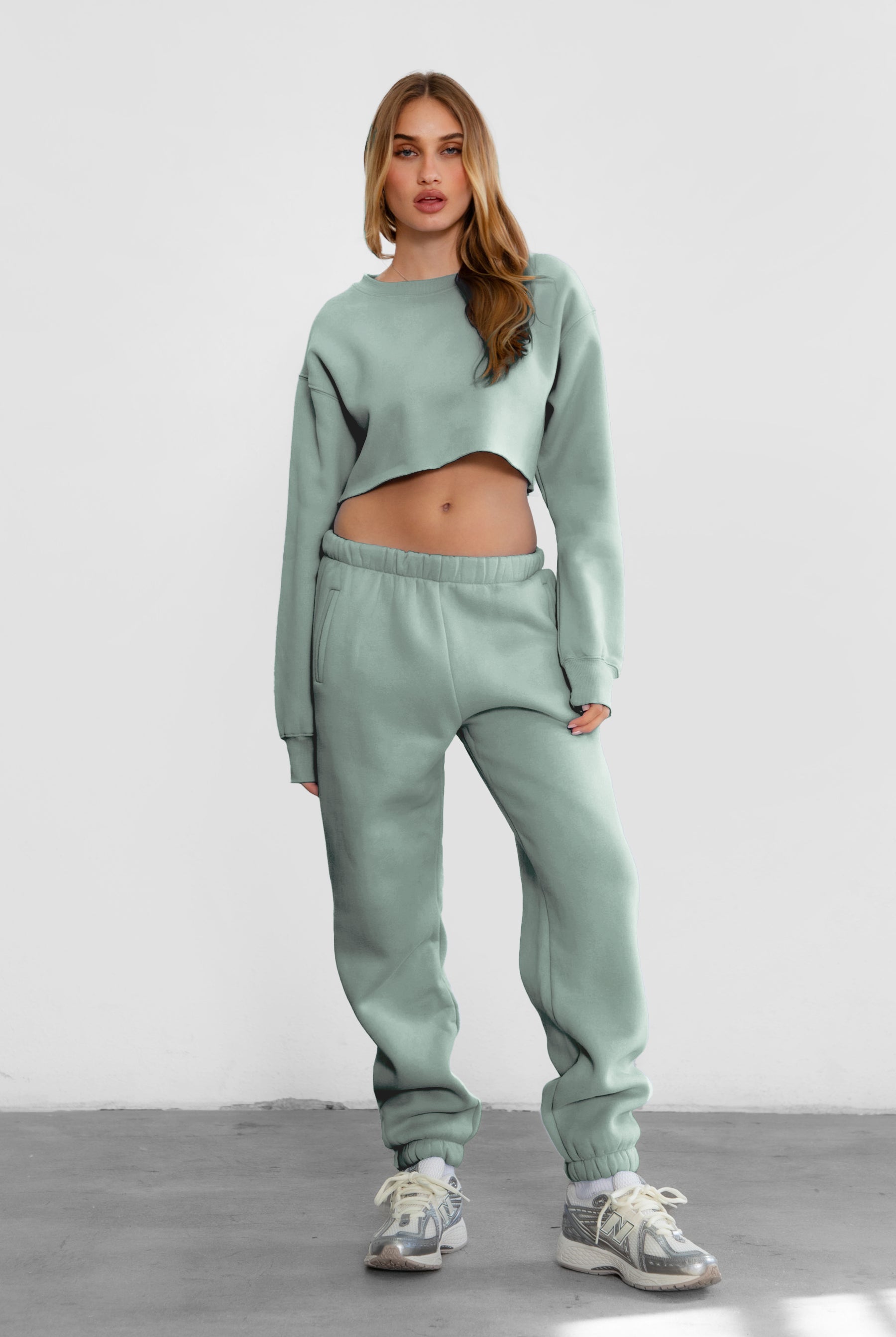 Game-day ready high-waist sweatpants in blush from the Essentials Plush Fleece Collection in sage