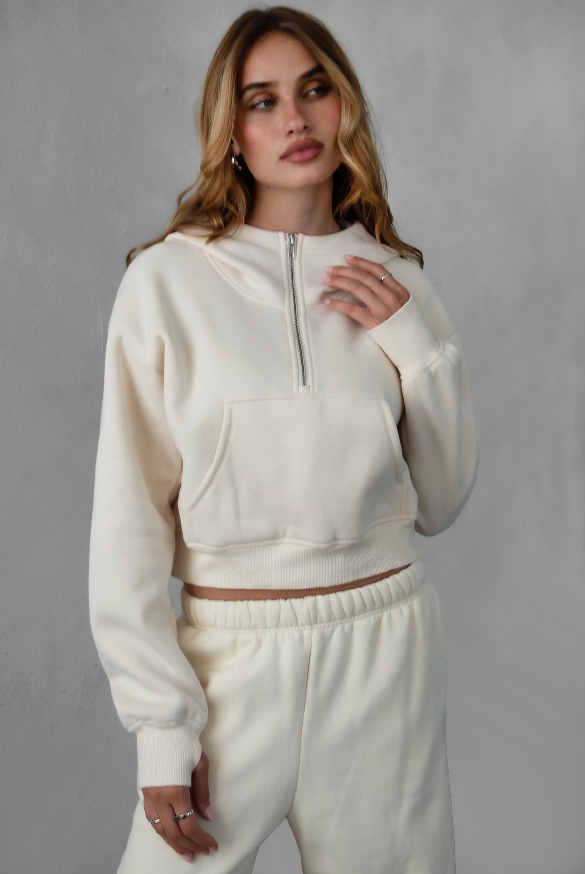 ROMEE Half Zip Hoodie by TIC TOC, cozy and casual with a relaxed fit and scuba neckline