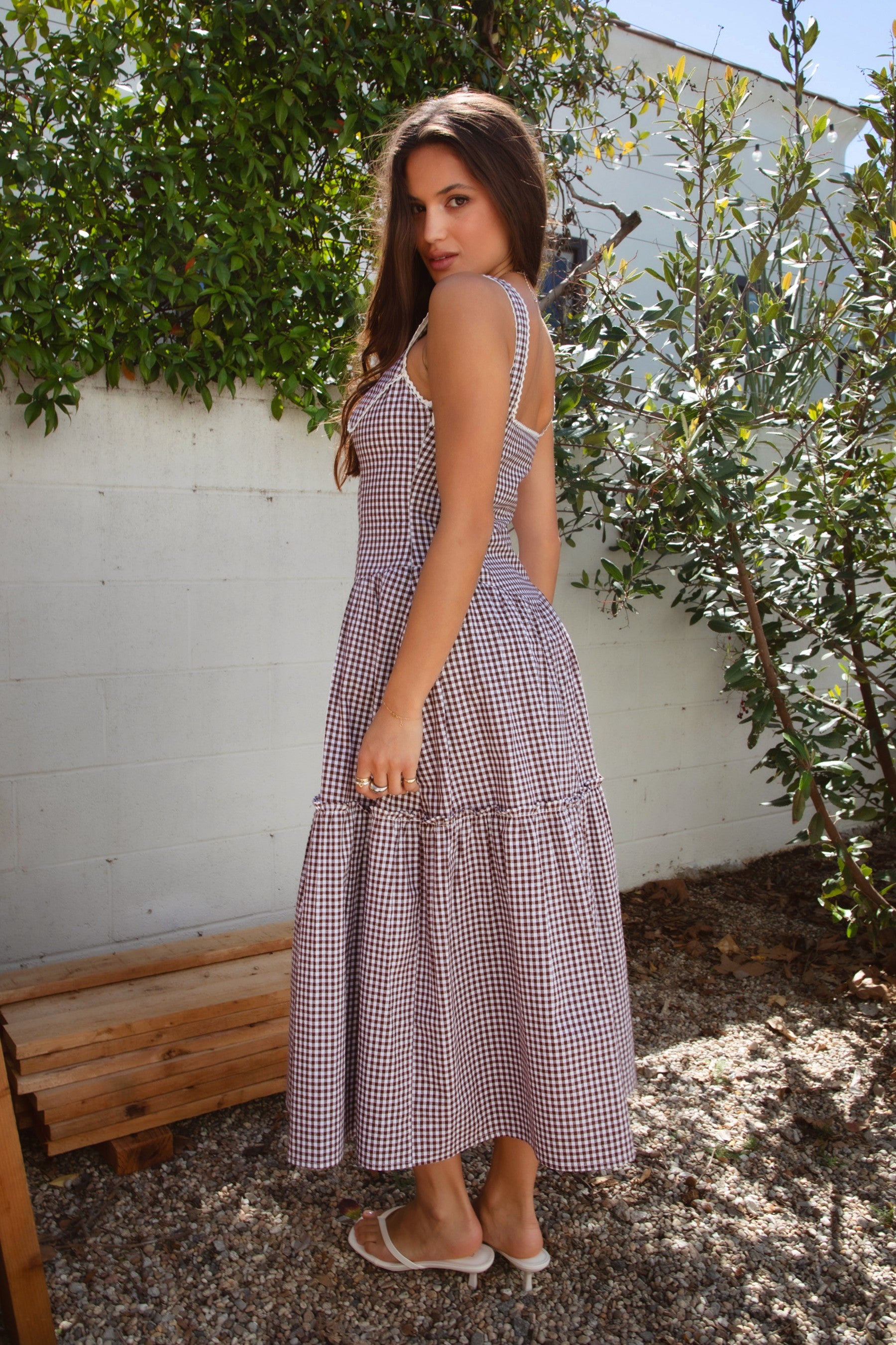 TIC TOC DA31032 KINSLY Gingham Maxi Dress with peter pan collar and lace trim