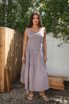 TIC TOC DA31032 KINSLY Gingham Maxi Dress with peter pan collar and lace trim