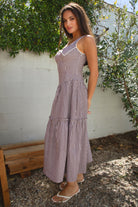 TIC TOC DA31032 KINSLY Gingham Maxi Dress with peter pan collar and lace trim