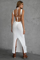 TIC TOC DC30166 OCEAN Rib Knit Sheer Maxi Cover Up with Open Back and Slit
