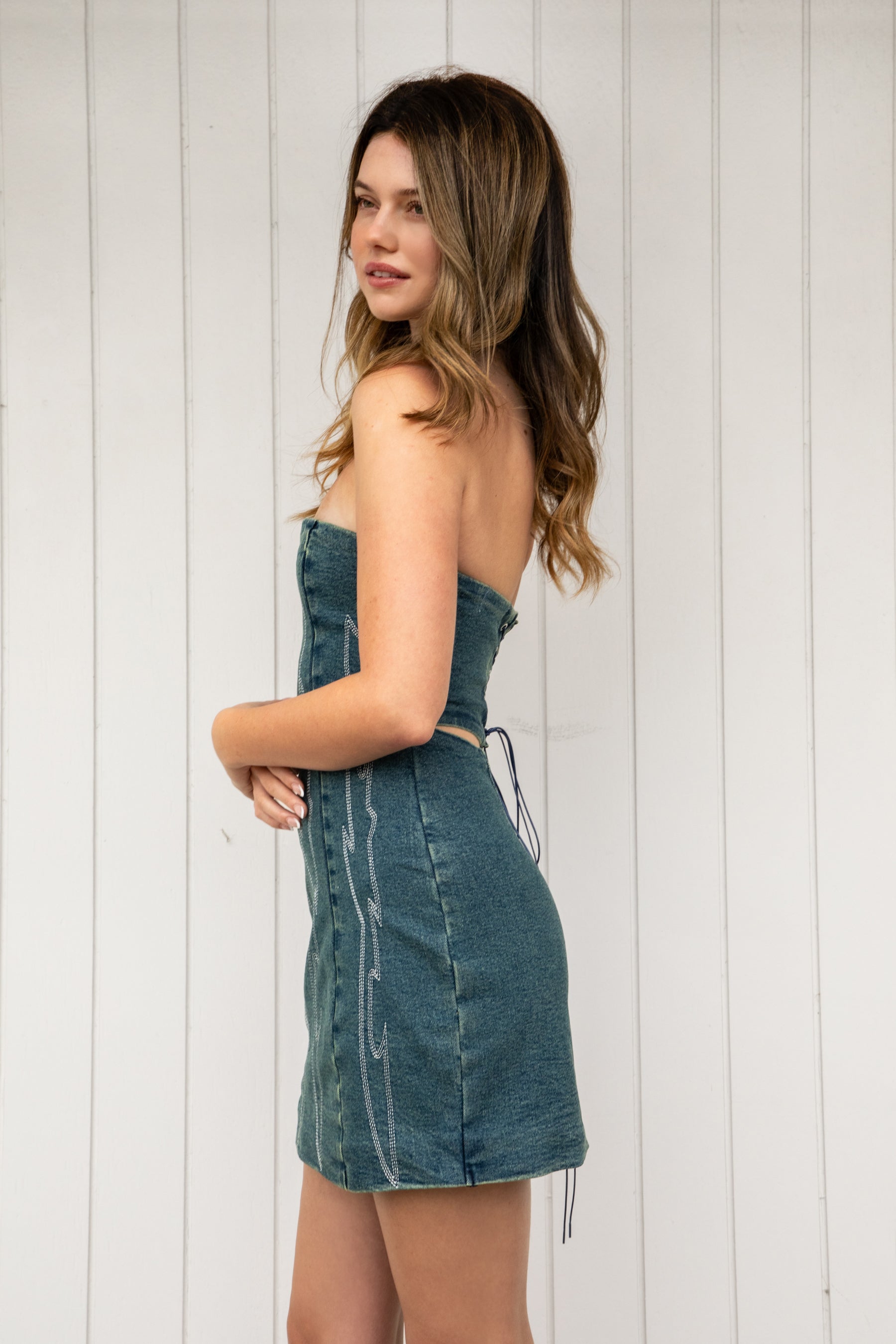 ARIZONA Denim Western Stitch Mini Dress
