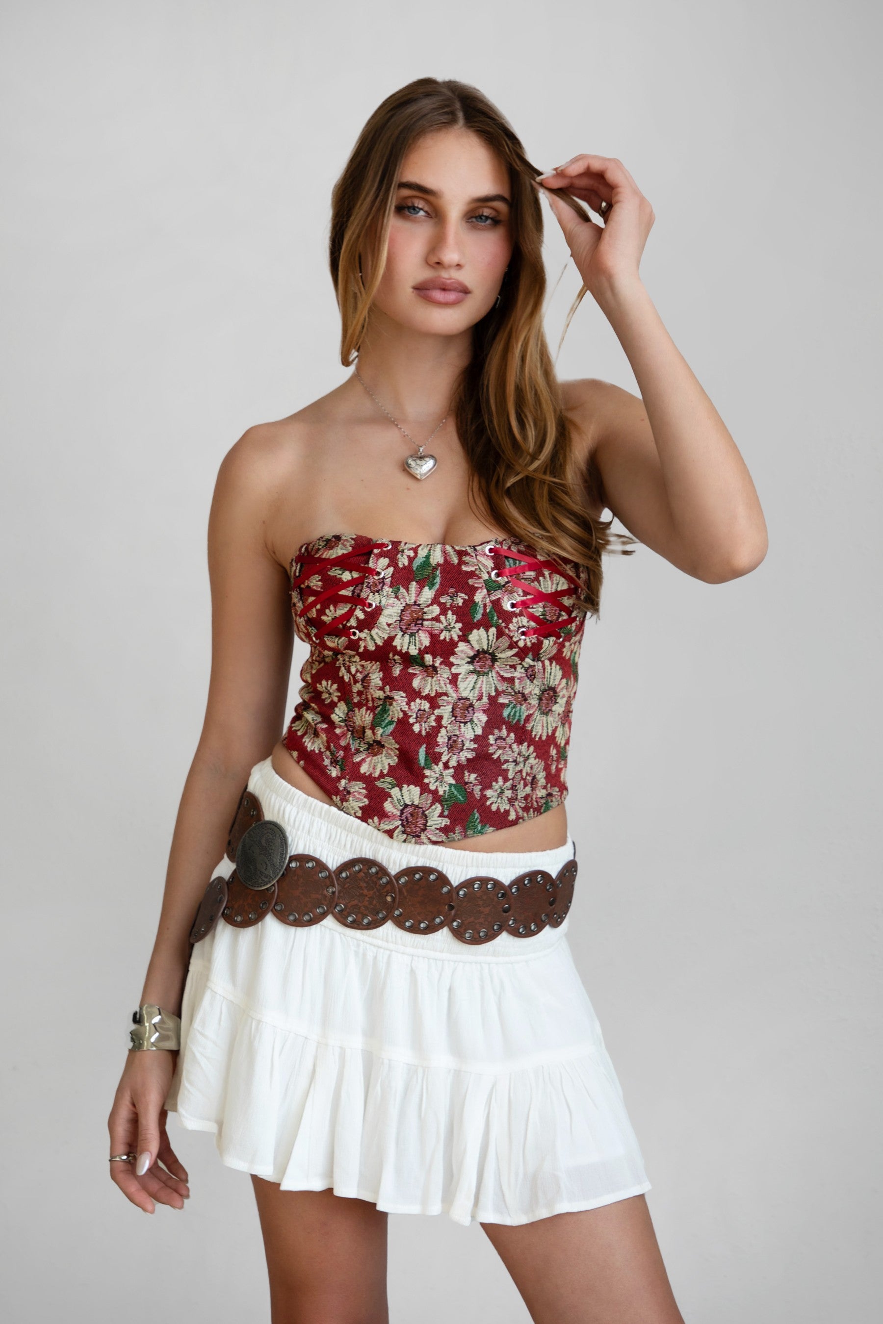 トップス muguet tulle ribbon bustier ensemble Ribbon In The Sky Corset Top ☆ Floral – Rock N Rags
