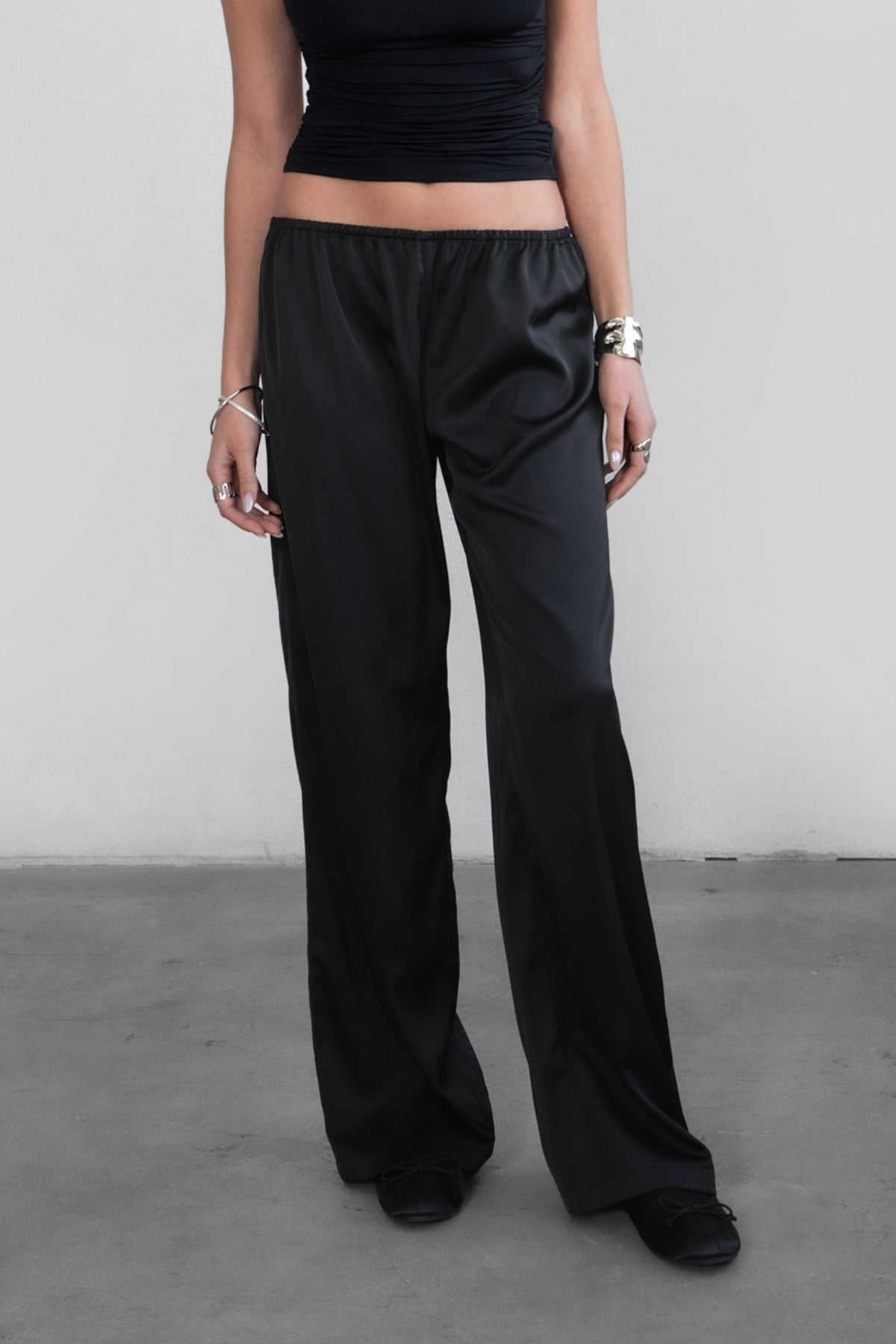 【PORTERNA】24SS★ PTN) Dyed wide pants Tavia Wide-Leg Pant - Hammered Satin