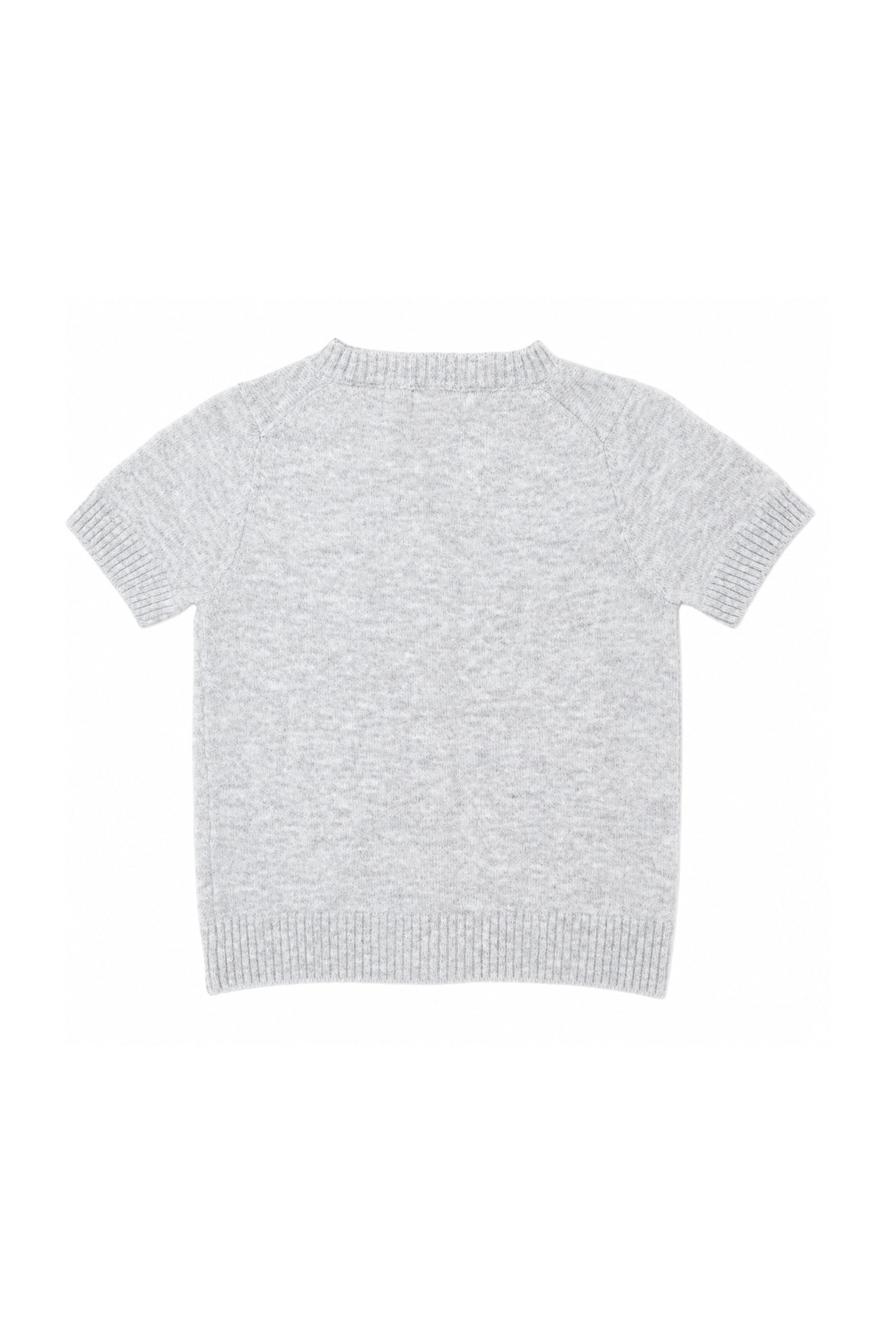 Woman wearing ADELE soft knit button short sleeve cardigan featuring plush sweater knit fabric, cozy comfortable feel, classic crew neckline, button front closure, short sleeves with ribbed cuffs and hem, and a relaxed yet flattering everyday fit for easy layering.