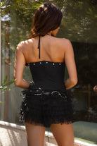 TIC TOC TH30227 BRIEL Studded Western Bustier Corset Top with halter tie and satin bow in black 