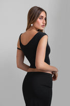 TIC TOC TH30931 JLINA Asymmetrical Silky Short Sleeve Top with double twisted straps.
