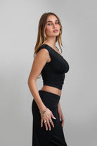 TIC TOC TH30931 JLINA Asymmetrical Silky Short Sleeve Top with double twisted straps.
