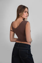 TIC TOC TH30931 JLINA Asymmetrical Silky Short Sleeve Top with double twisted straps.