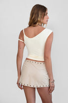 TIC TOC TH30931 JLINA Asymmetrical Silky Short Sleeve Top with double twisted straps.