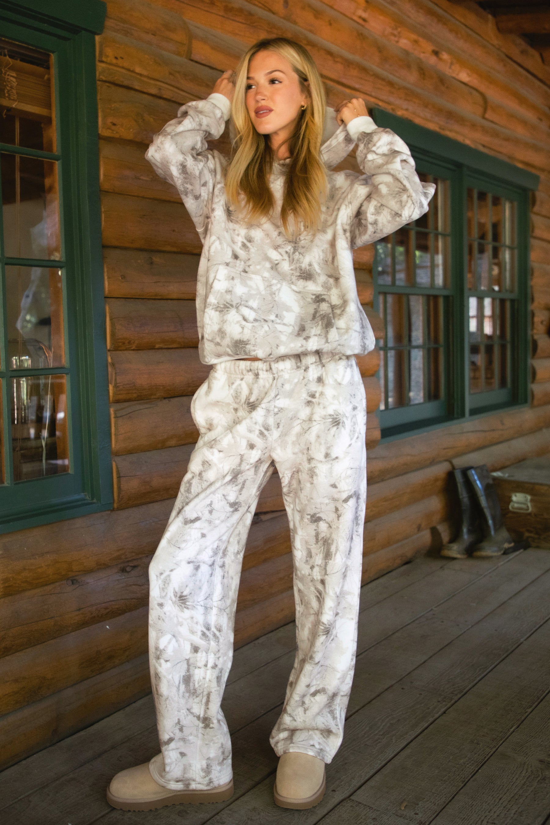 AVERY Light Woodland Camo  Fleece Classic Oversized Hoodie 
Extended Relaxed Fit 
Dropped Hem Shoulder
Kangaroo Pocket Design 
Thick Ribbed Cuffs and Bottom Hem 
Light Forest Woodland Camo  in Dusted Grey
Featured In Our New Cloud Fleece Fabric 
Back To School Western Rodeo Outfit Fashion Inspo

Cloud Fleece Key Features: 
Soft & Lightweight: Gentle on the skin with a breezy feel.
Midweight Warmth: Keeps you comfortable without overheating.
Drapey Design: Flows effortlessly for a flattering, laid-back look.