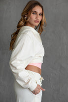 TIC TOC EMILY French Terry zip-up hoodie in light ecru with ribbed hem and cuffs