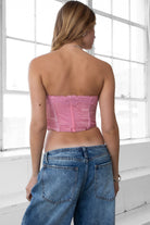 Romantic and chic mauve mesh print corset top with contrast lace detailing