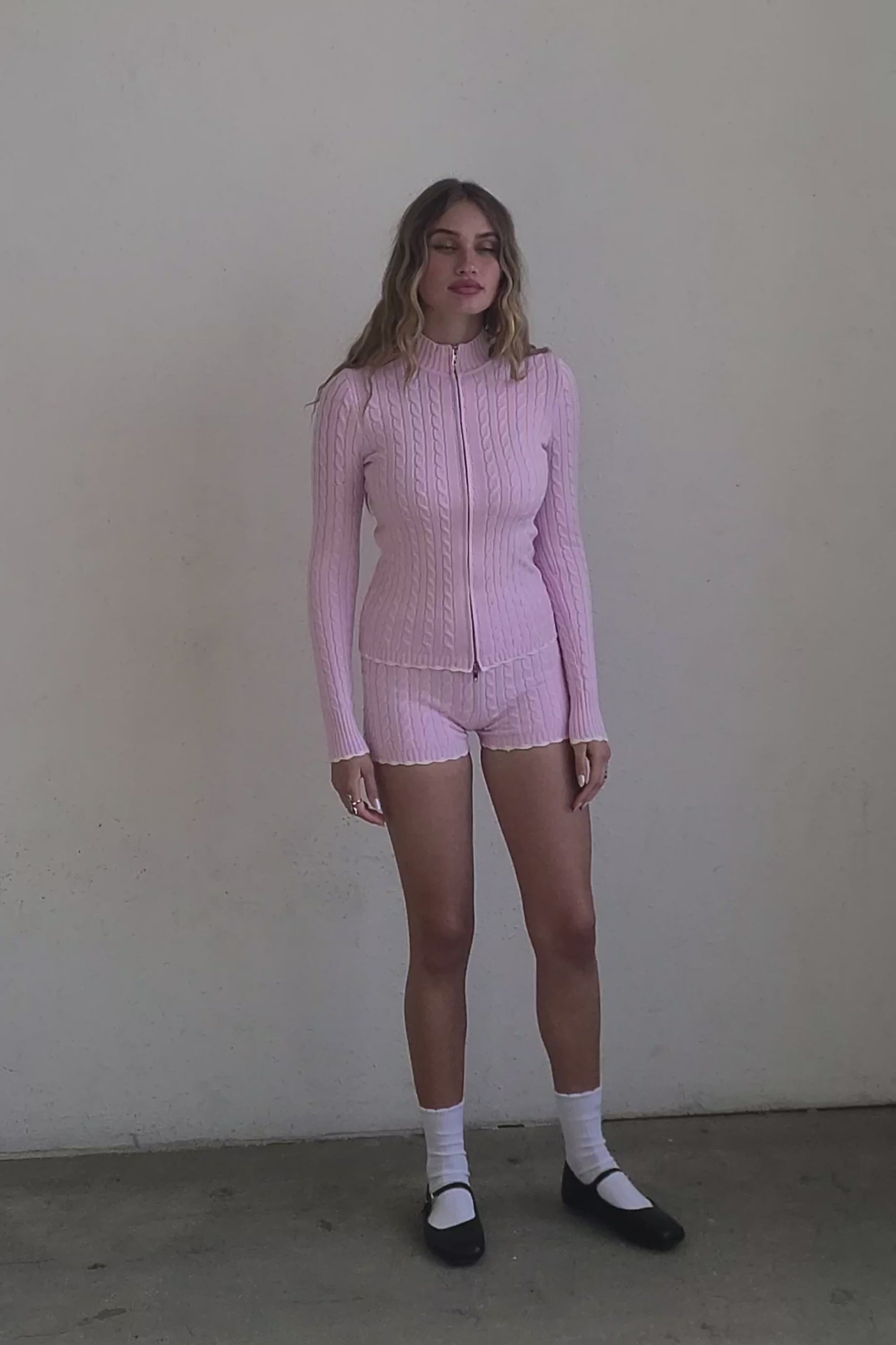 TIC TOC CLINE Cable Knit Two-Piece Lounge Short Set – Cozy