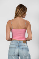 GEM rhinestone-embellished mesh cropped cami top in blush with underwire support