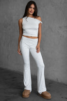 Dual-layered heather white one shoulder top with hip length leggings  fit and stylish design by Tic Toc.