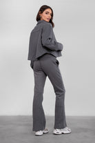 TIC TOC JENNIE cropped fleece shacket in graphite with button-up front and front pocket detail