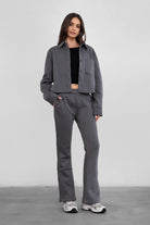 TIC TOC JENNIE cropped fleece shacket in graphite with button-up front and front pocket detail