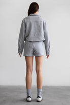 TIC TOC JENNIE cropped fleece shacket in heather grey with button-up front and front pocket detail