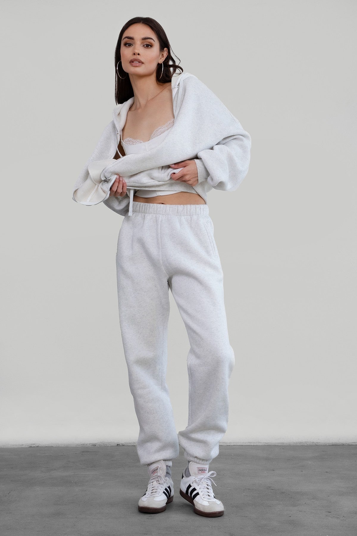 TIC TOC DOVE high waist fleece sweatpants in ash with elasticated waistband and side pockets