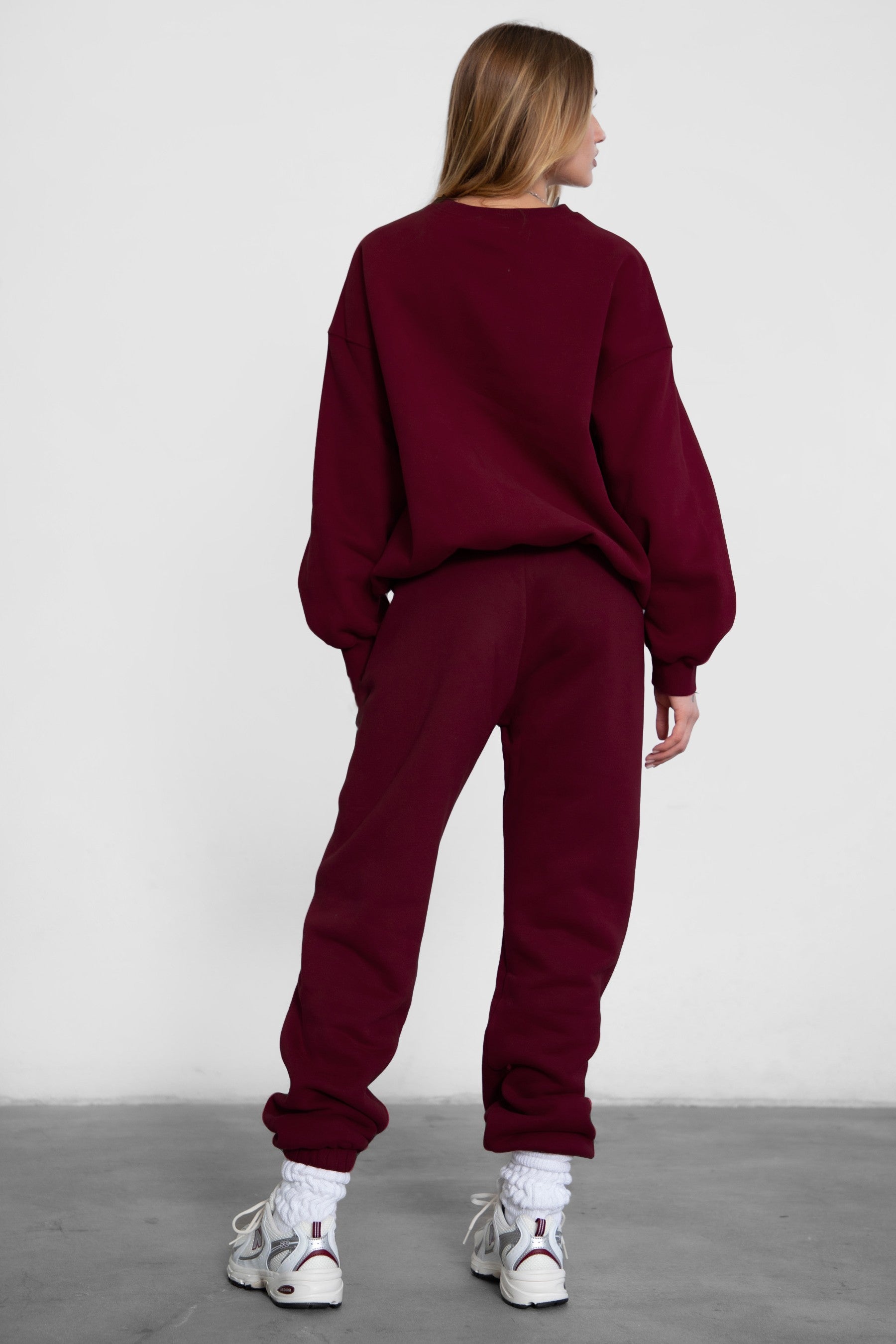 TIC TOC DOVE high waist fleece sweatpants in black cherry with elasticated waistband and side pockets