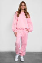 TIC TOC DOVE high waist fleece sweatpants in blush with elasticated waistband and side pockets