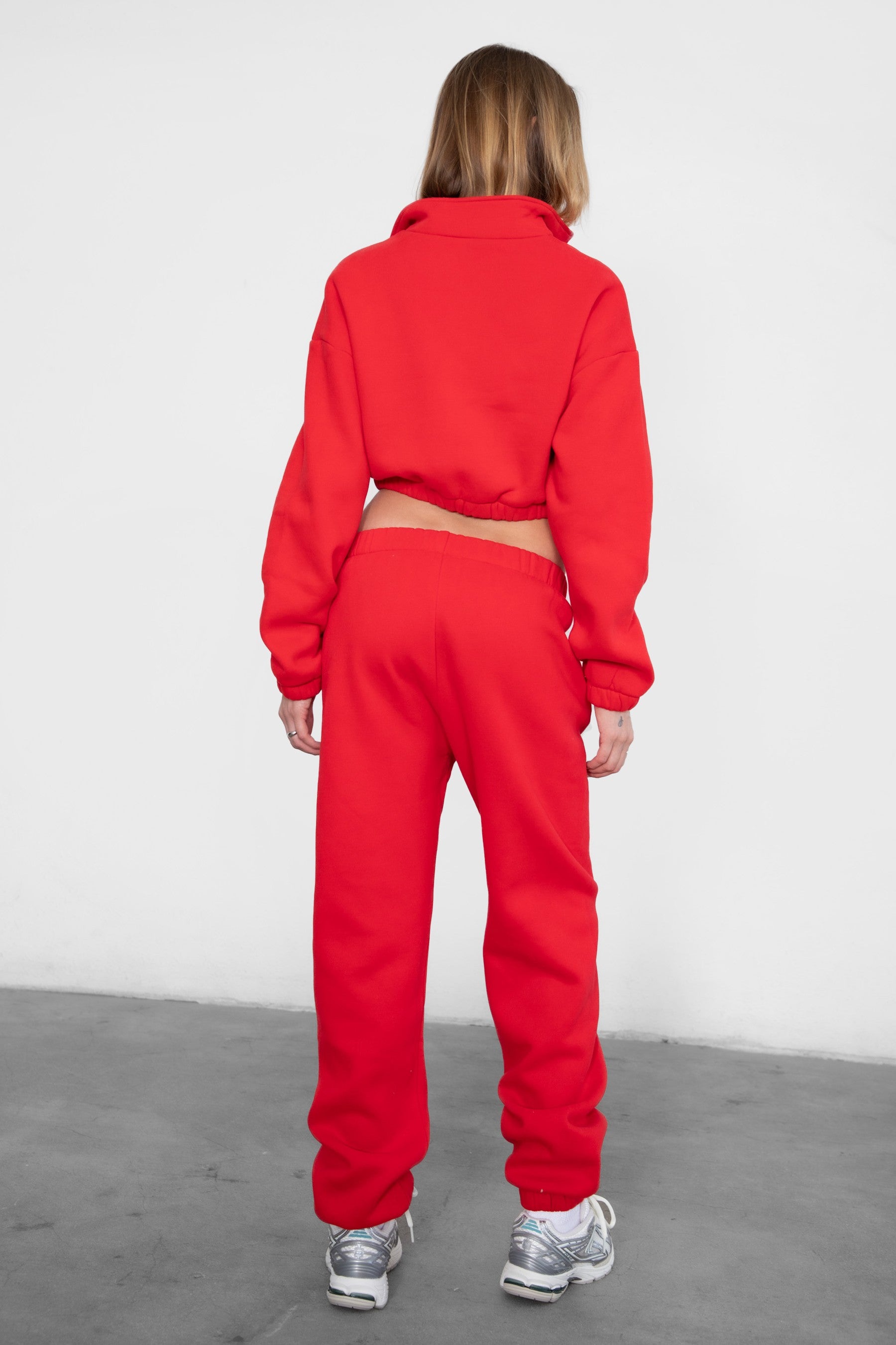TIC TOC DOVE high waist fleece sweatpants in cherry red with elasticated waistband and side pockets