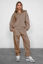 Game-day ready high-waist sweatpants in blush from the Essentials Plush Fleece Collection in coffee 