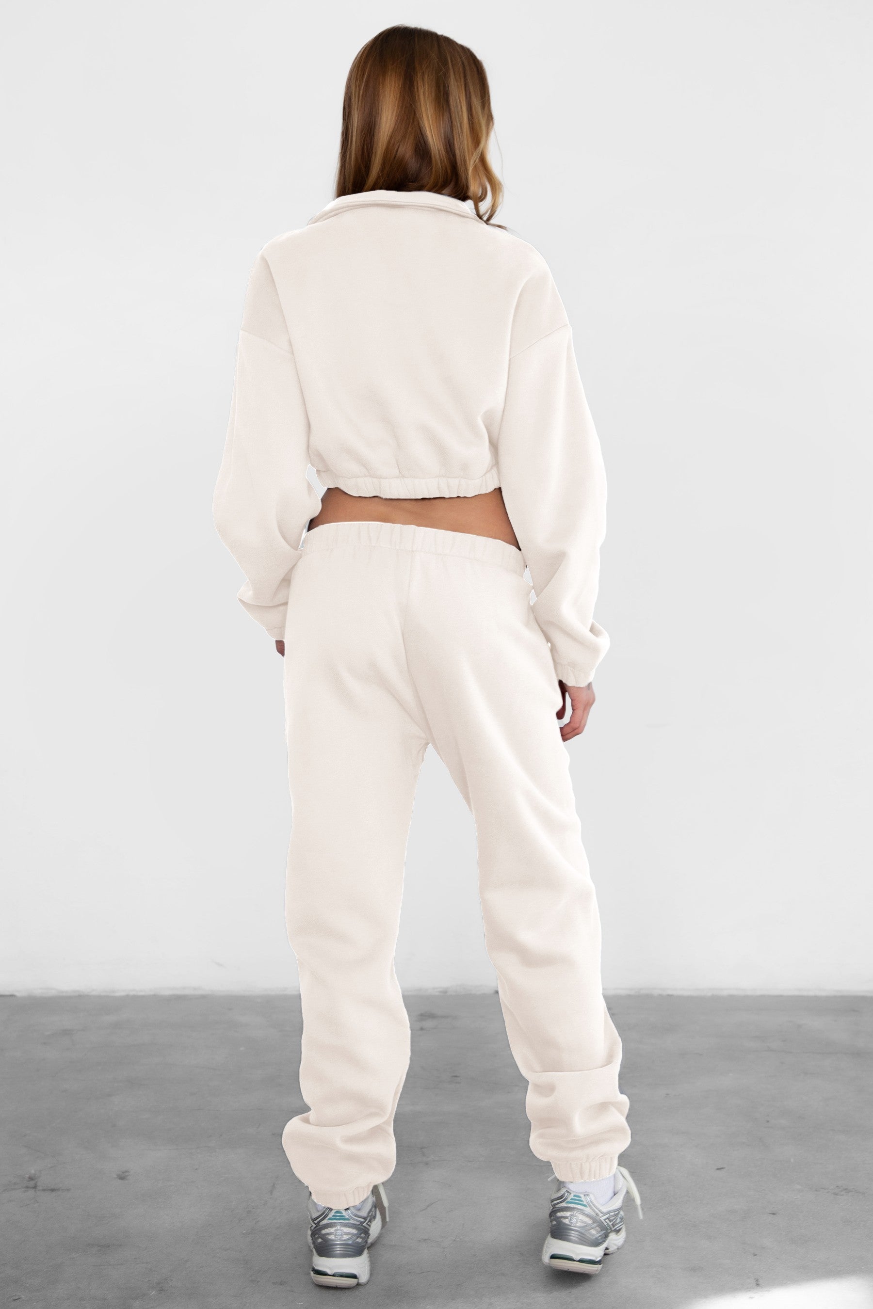 Game-day ready high-waist sweatpants in blush from the Essentials Plush Fleece Collection in ecru