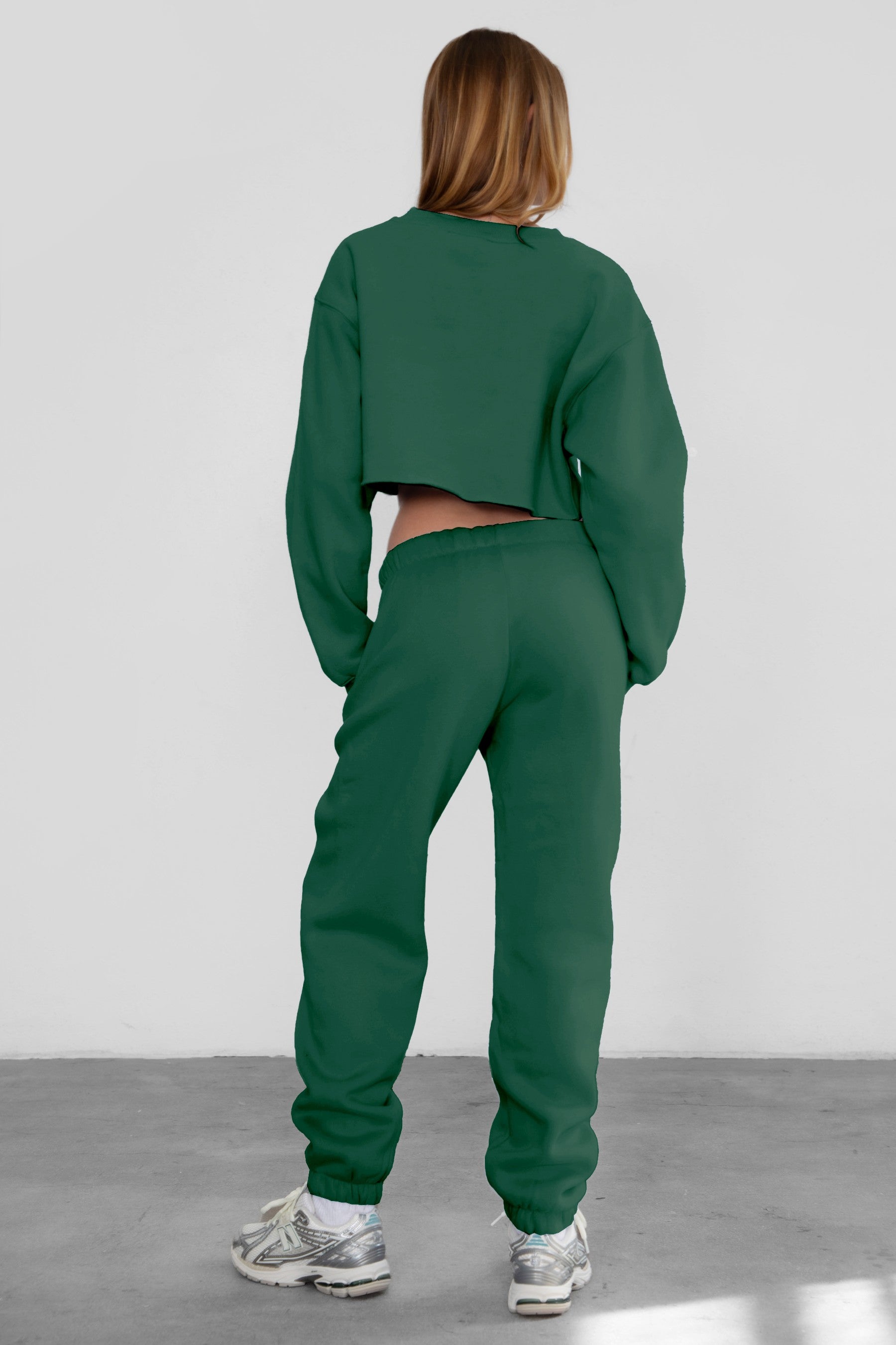 Game-day ready high-waist sweatpants in blush from the Essentials Plush Fleece Collection in hunter green 