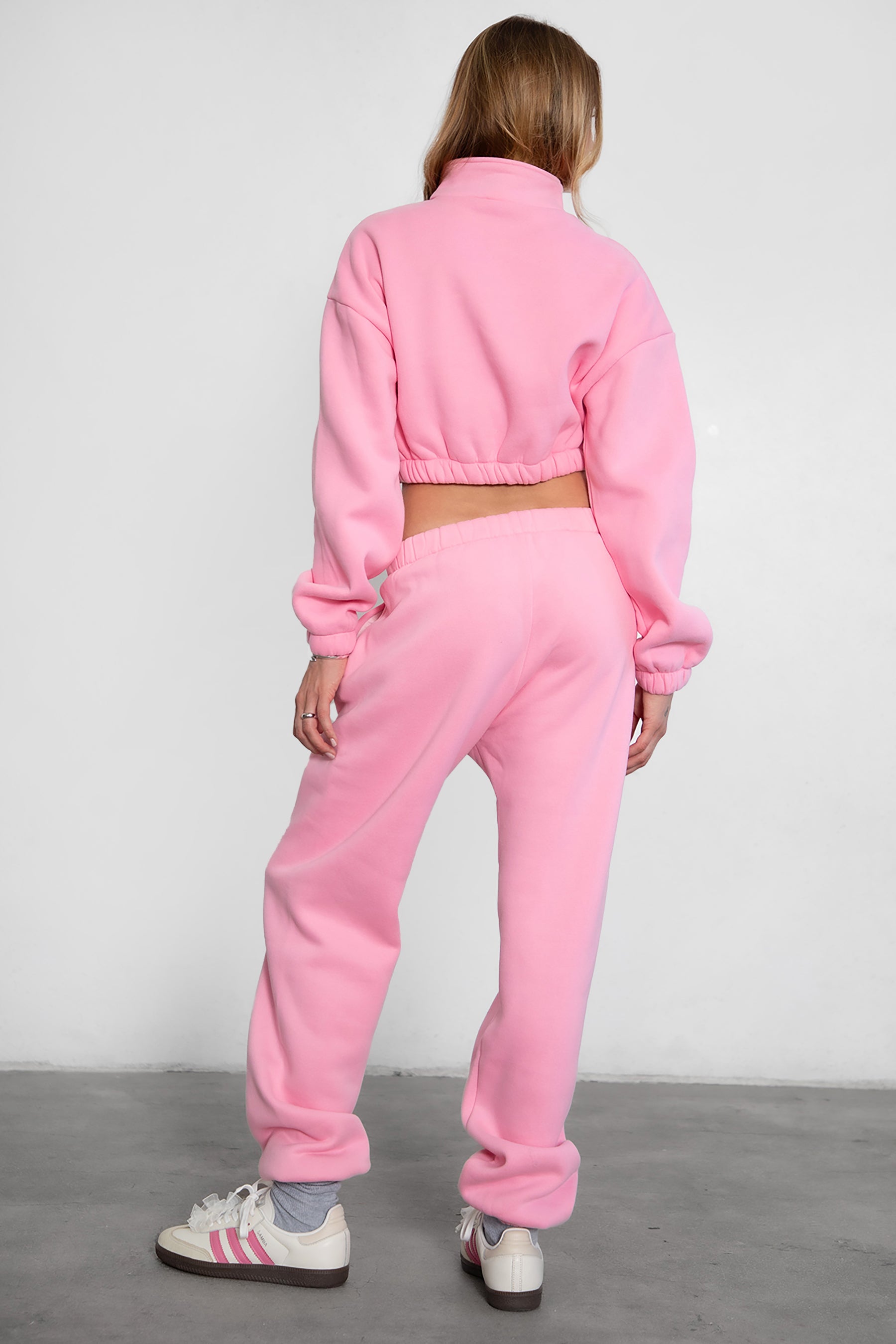 Game-day ready high-waist sweatpants in blush from the Essentials Plush Fleece Collection in pink