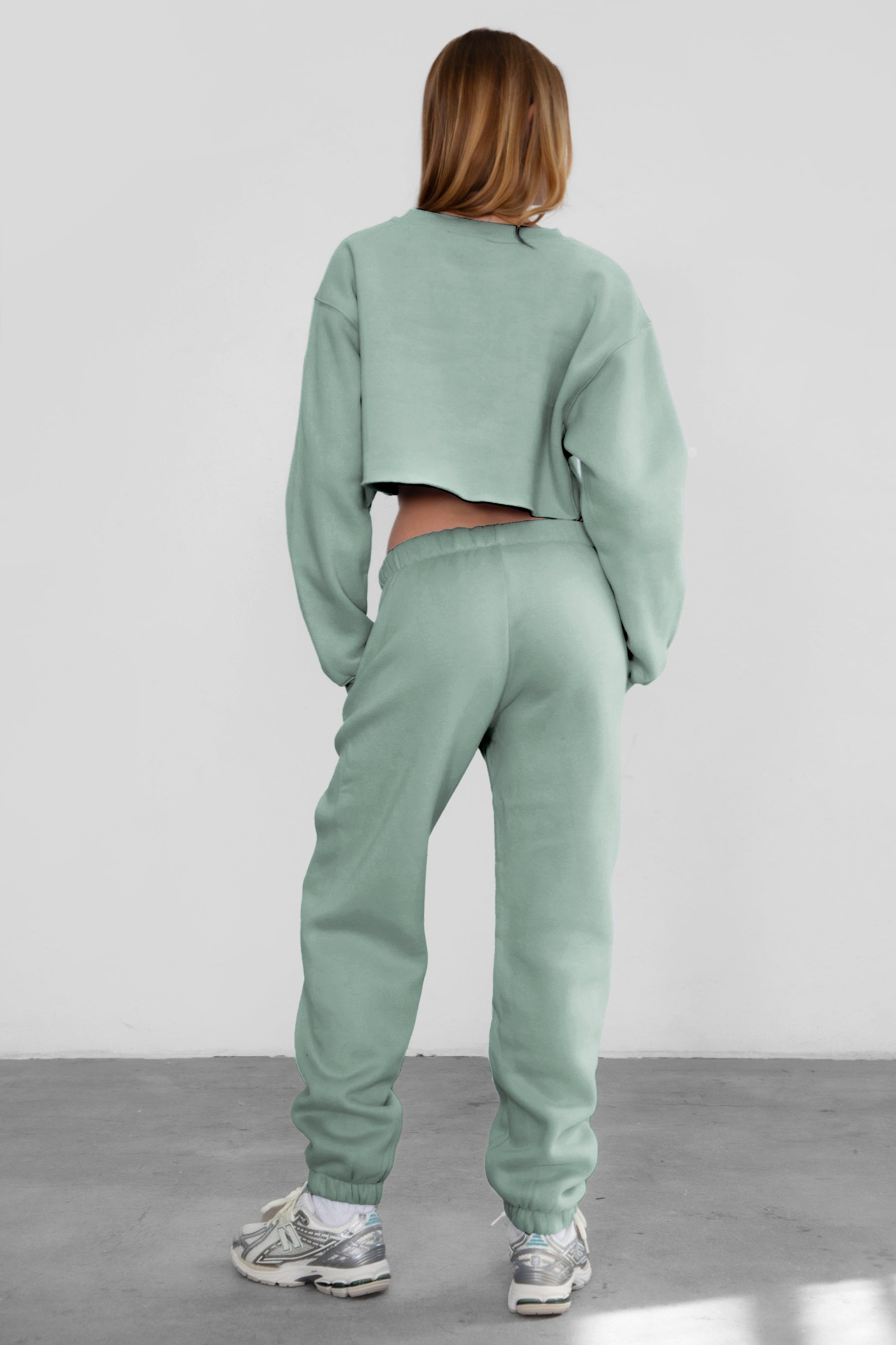 Game-day ready high-waist sweatpants in blush from the Essentials Plush Fleece Collection in sage
